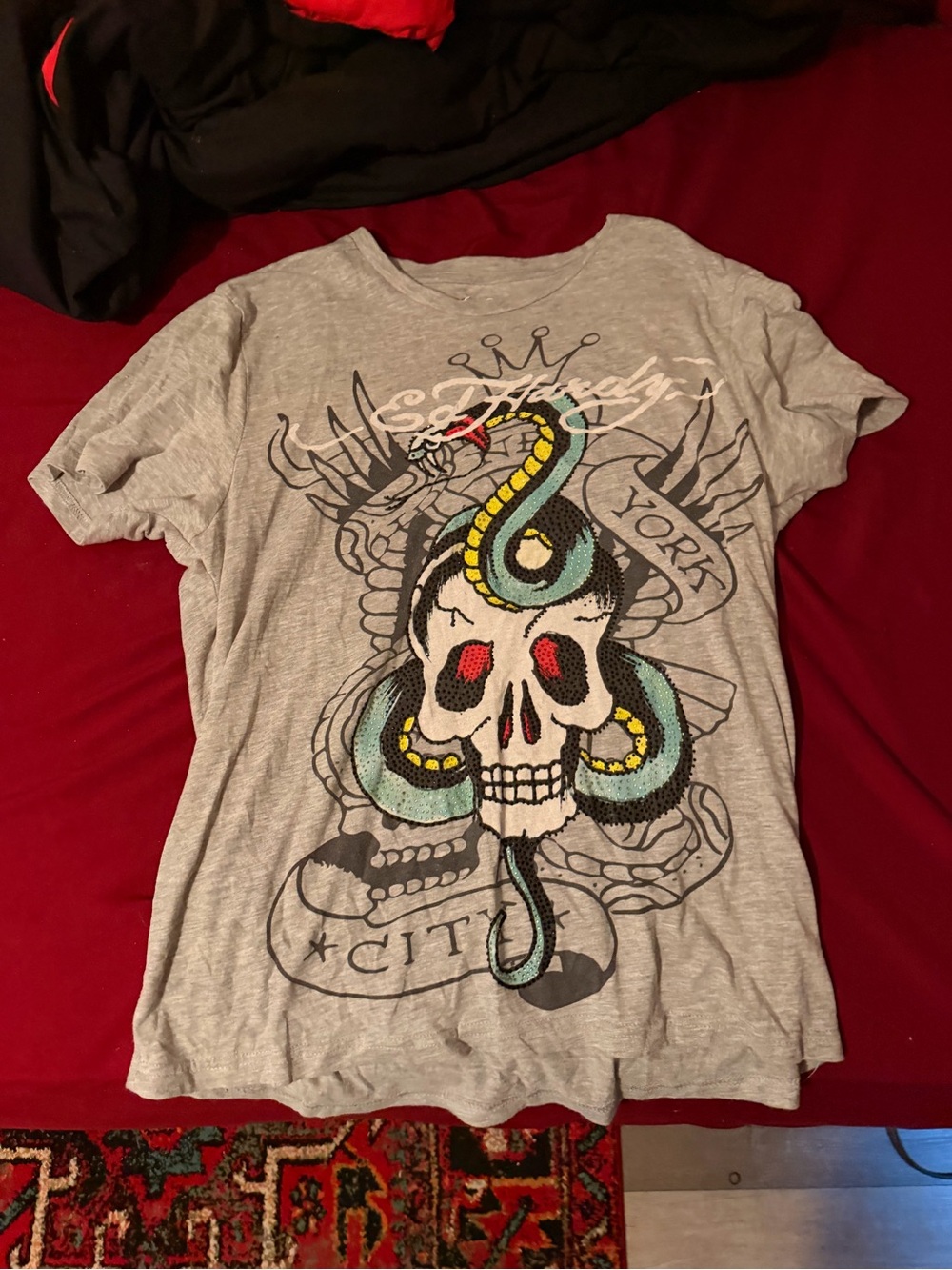 Ed Hardy Gray Tee with Skull & Snake Graphic